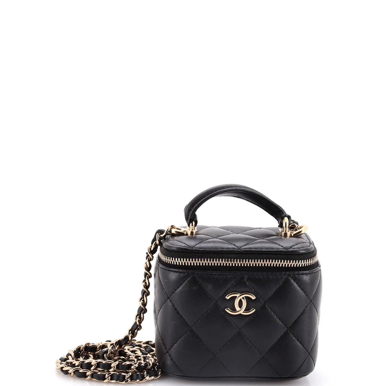 Classic Top Handle Vanity Case with Chain Quilted Lambskin Mini - Deep Luxury