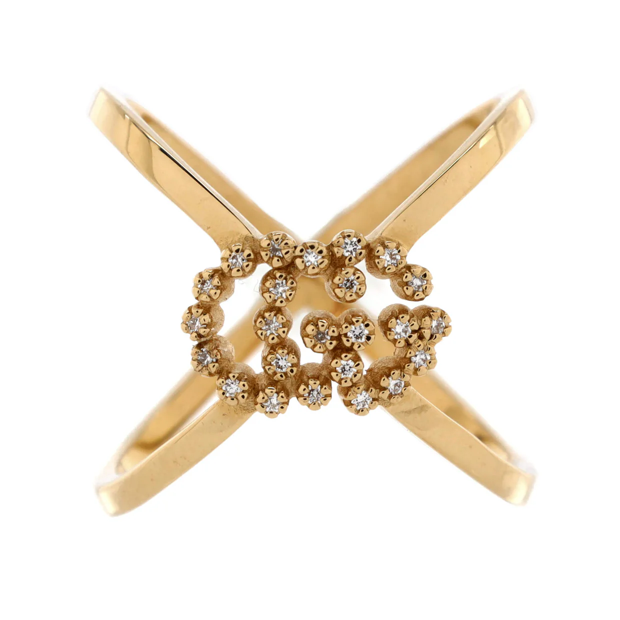 GG Running Cross Ring 18K Yellow Gold with Diamonds - Deep Luxury