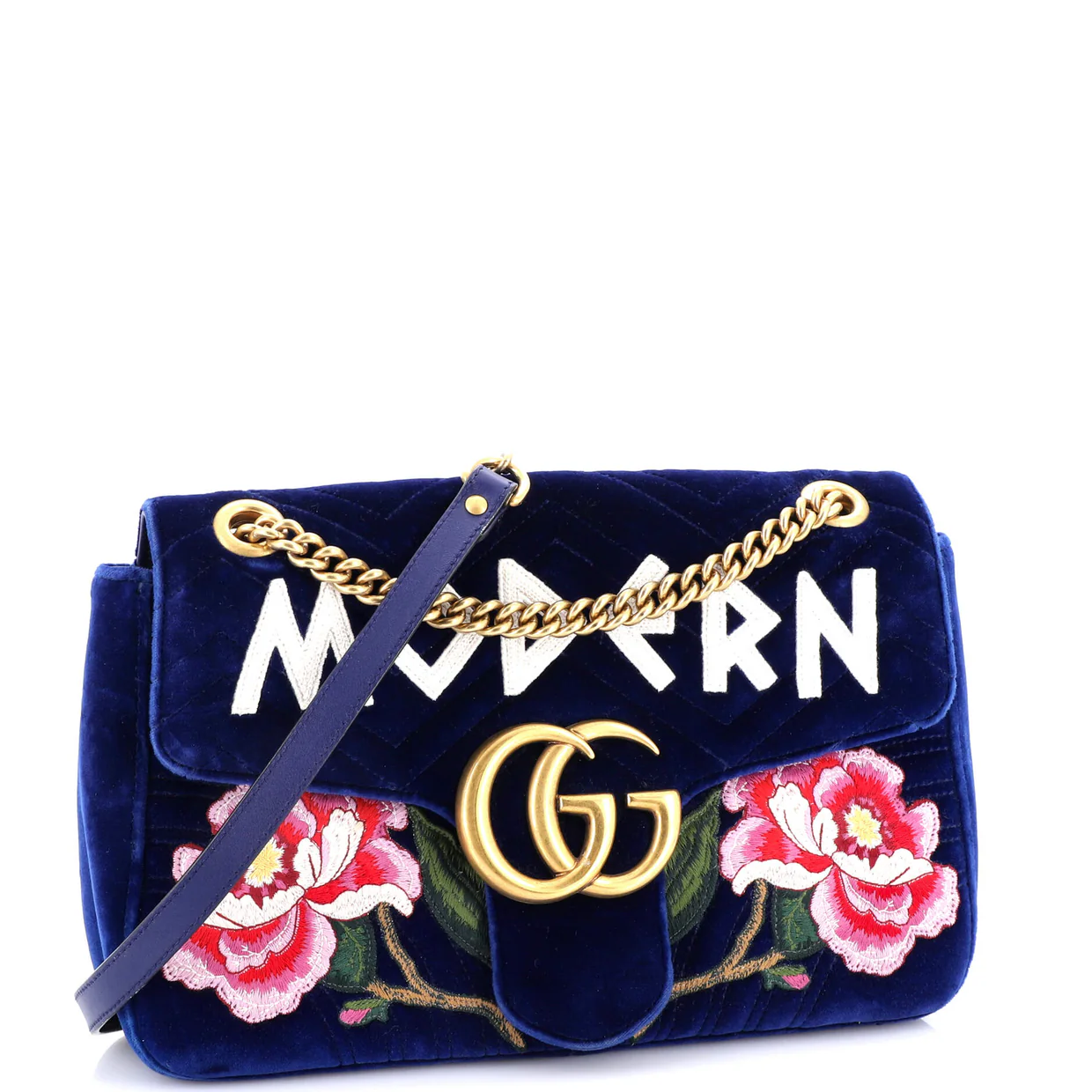 GG Marmont Flap Bag Embroidered Matelasse Velvet Medium - Deep Luxury
