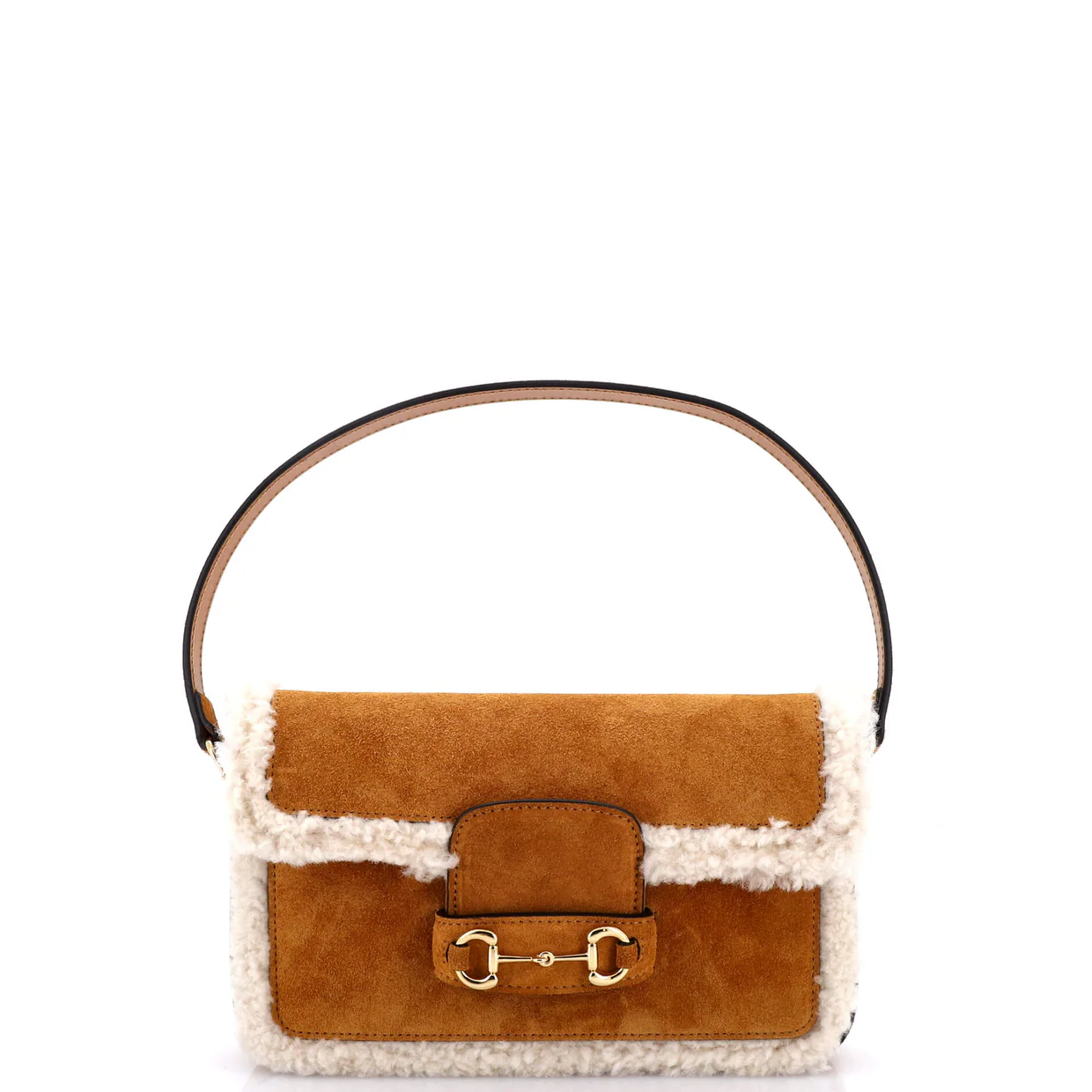 Horsebit 1955 Flap Shoulder Bag Suede with Shearling Mini - Deep Luxury