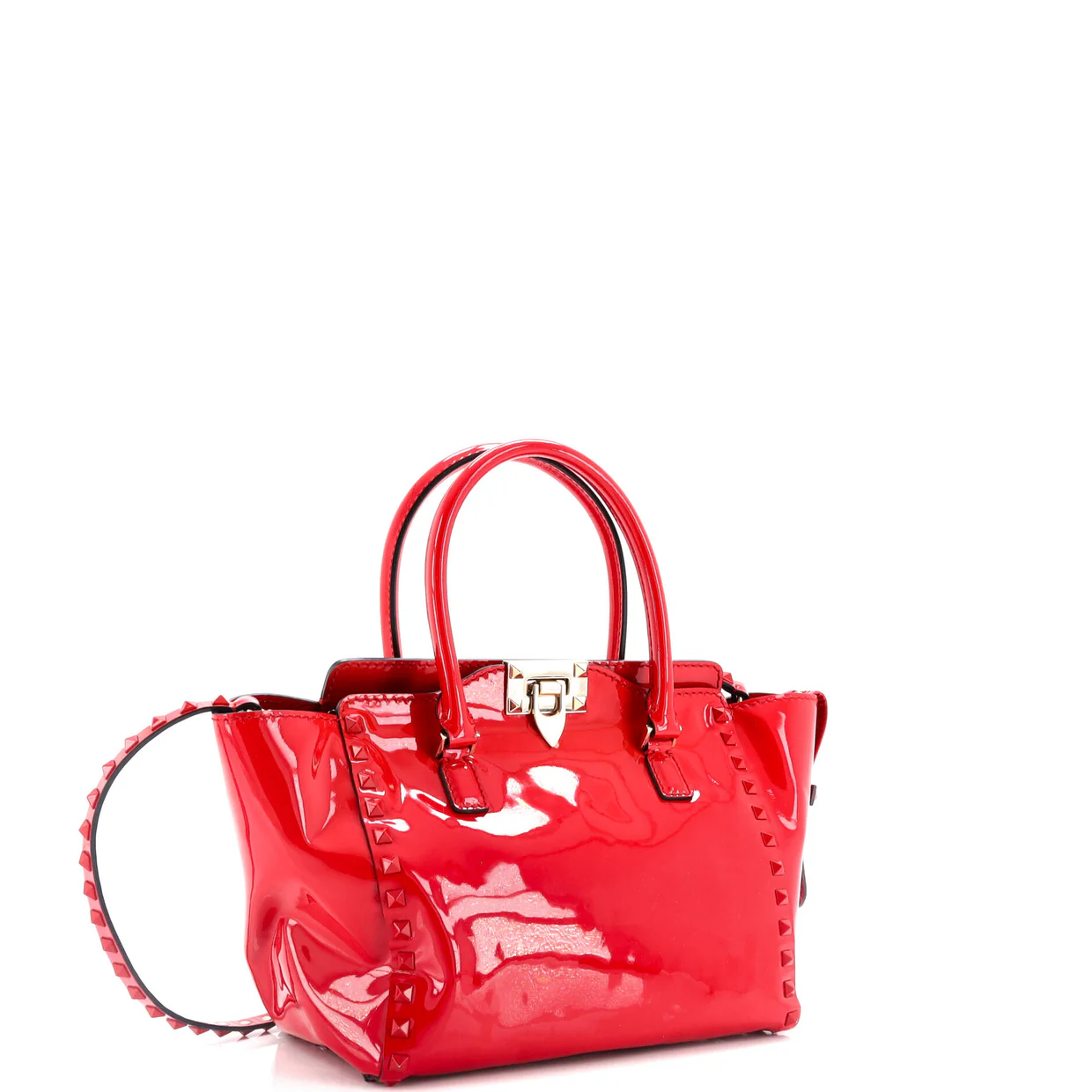 Rockstud Tote Rigid Patent Small - Deep Luxury