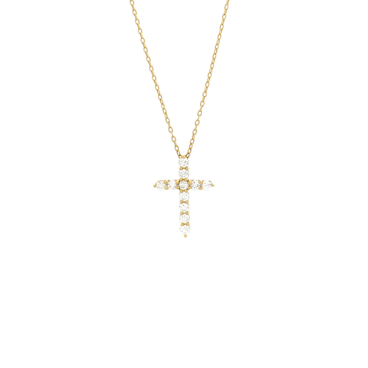 Cross Pendant Necklace 18K Yellow Gold with Diamonds Small - Deep Luxury