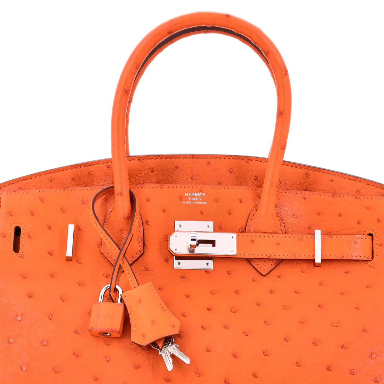 Birkin Handbag Tangerine Ostrich with Palladium Hardware 30 - Deep Luxury