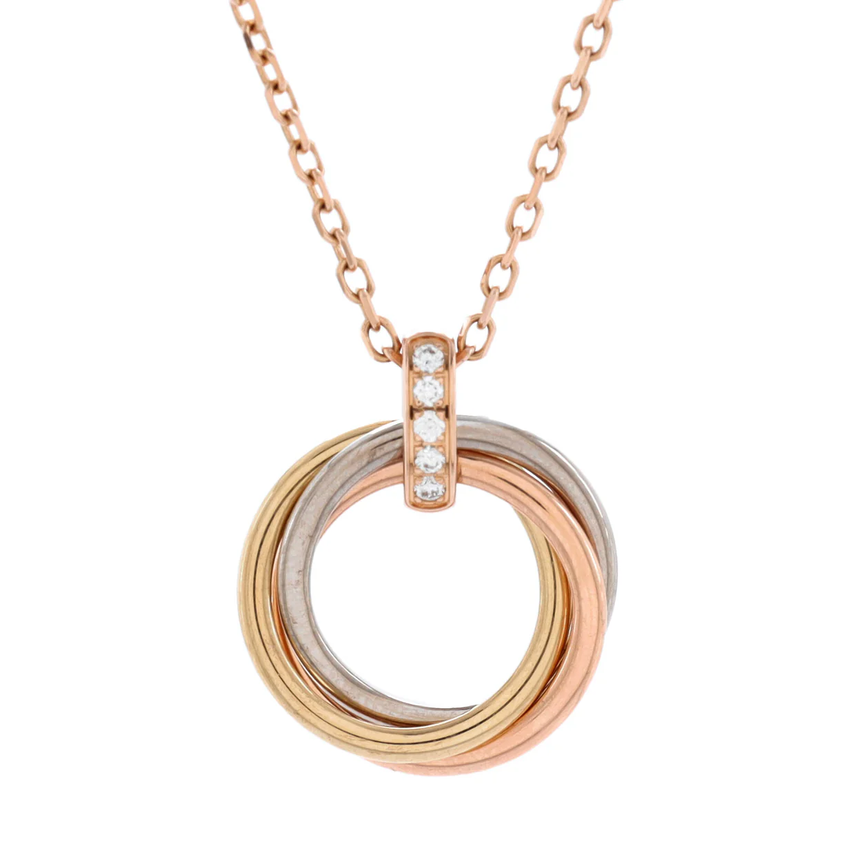 Trinity Pendant Necklace 18K Tricolor Gold and Diamonds - Deep Luxury