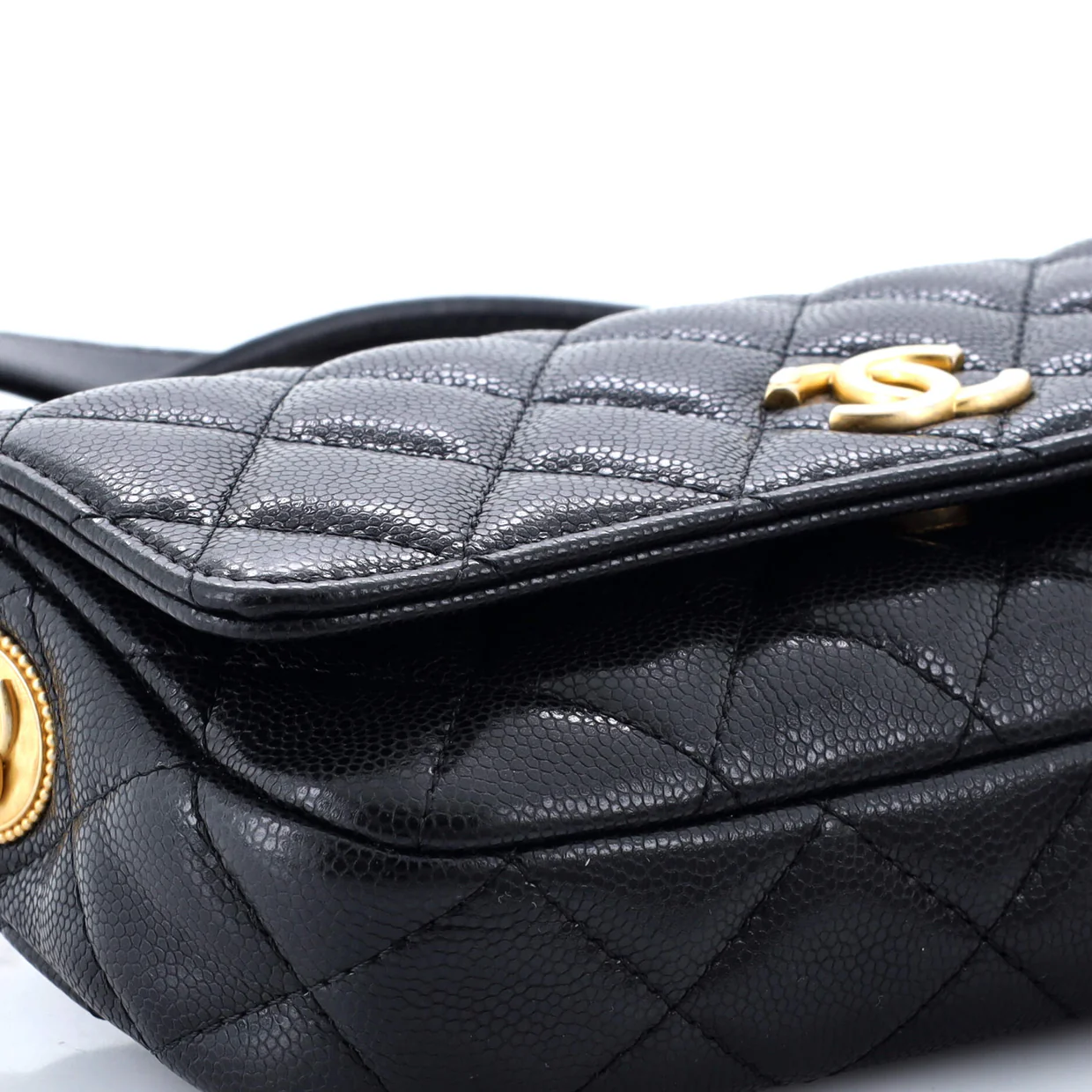 Twist Your Buttons Flap Clutch with Chain Quilted Caviar - Deep Luxury