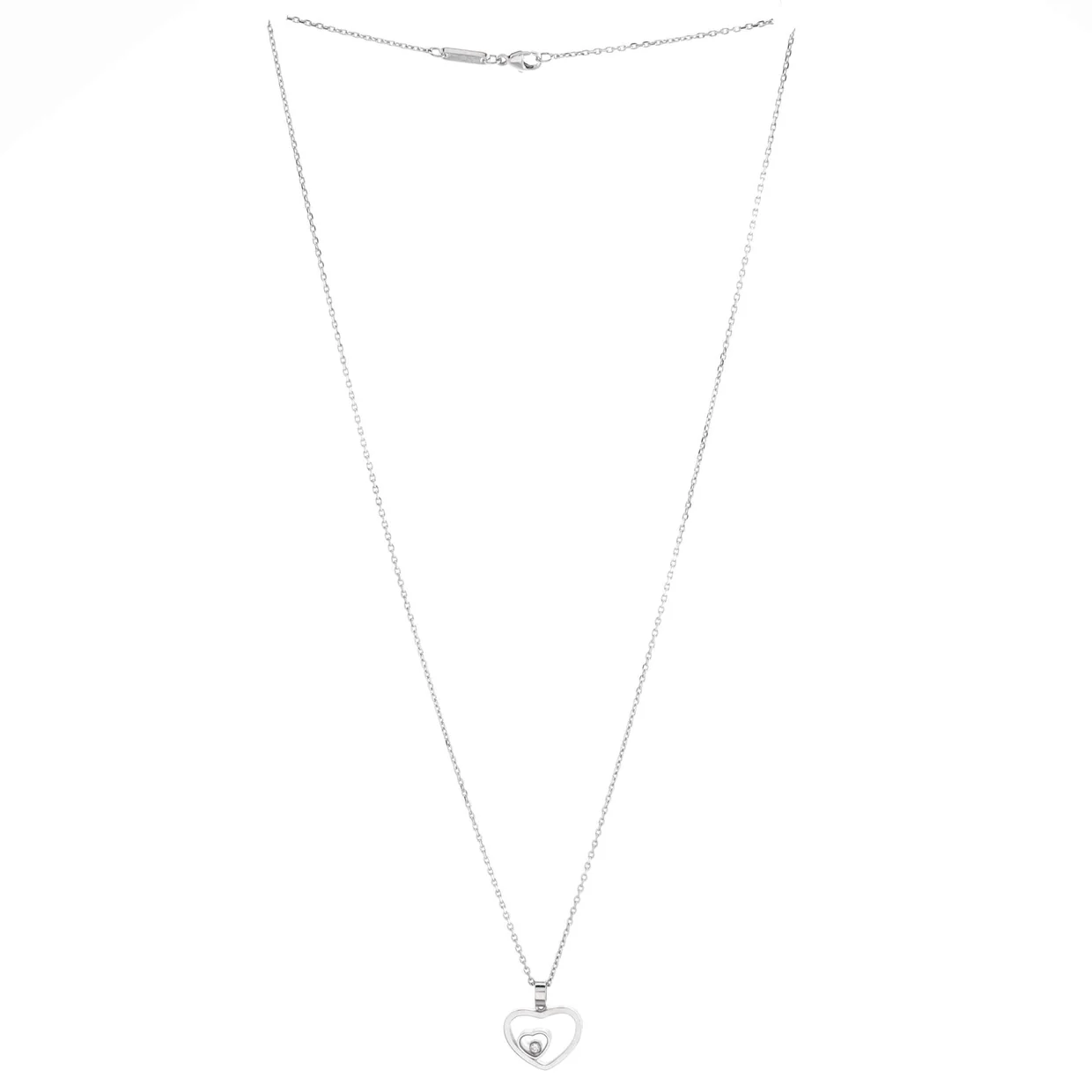 Happy Spirit Heart Pendant Necklace 18K White Gold with 1 Floating Diamond - Deep Luxury