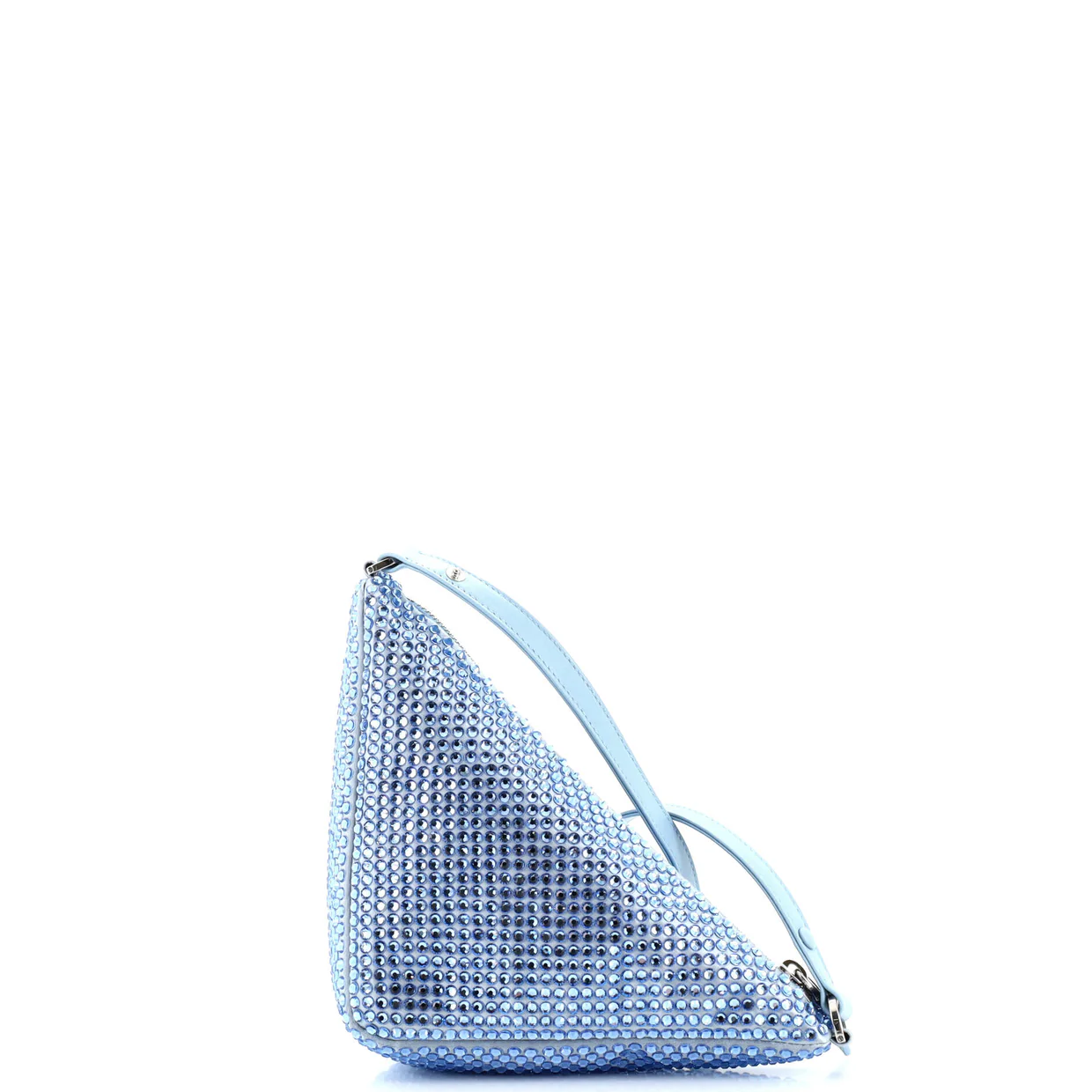 Triangle Top Handle Pouch Bag Crystal Embellished Satin Mini - Deep Luxury