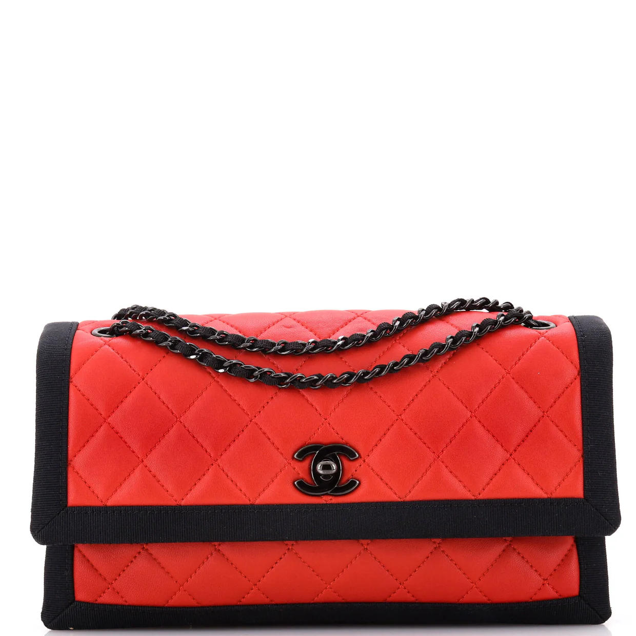 Two Tone Flap Bag Quilted Lambskin with Grosgrain Medium - Deep Luxury