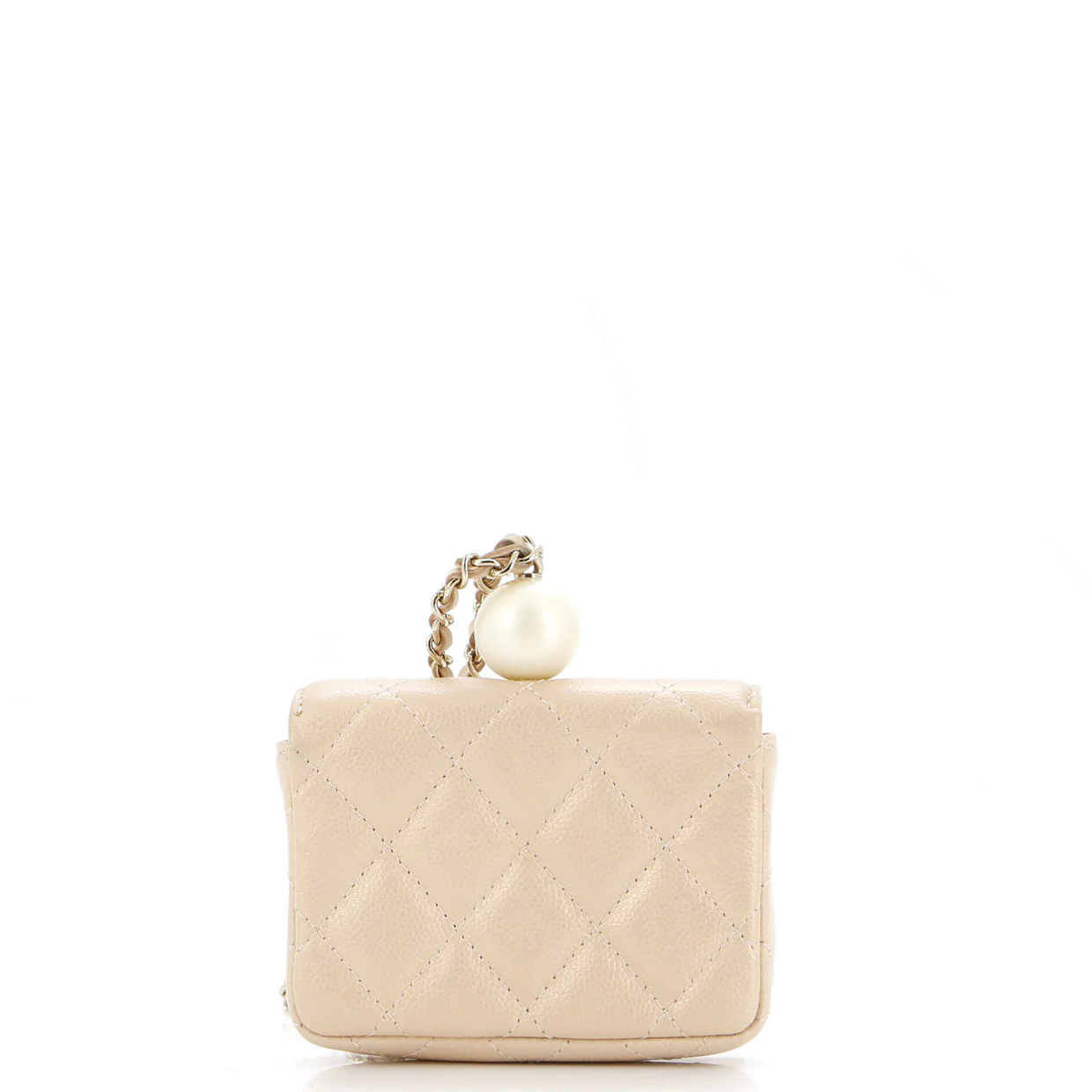 CC Pearl Coin Card Holder with Chain Quilted Caviar - Deep Luxury