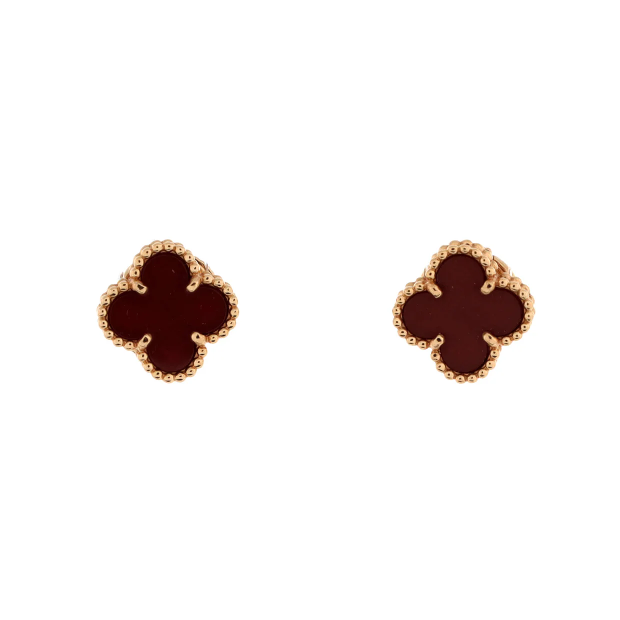 Sweet Alhambra Stud Earrings 18K Rose Gold and Carnelian - Deep Luxury