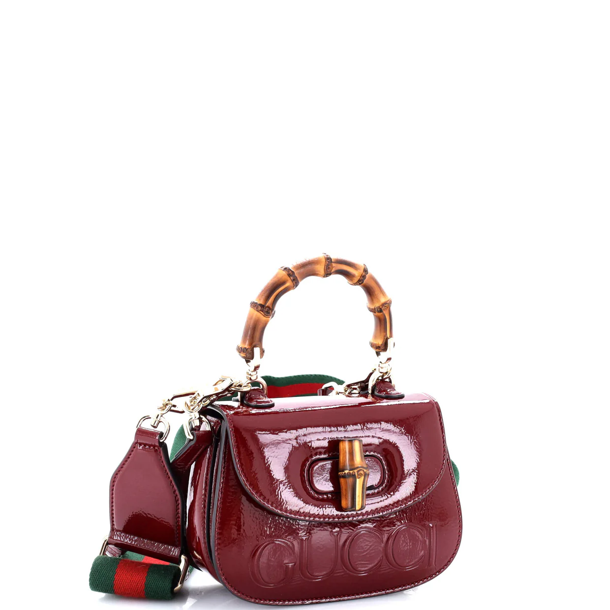 Bamboo 1947 Logo Top Handle Bag Embossed Patent Mini - Deep Luxury