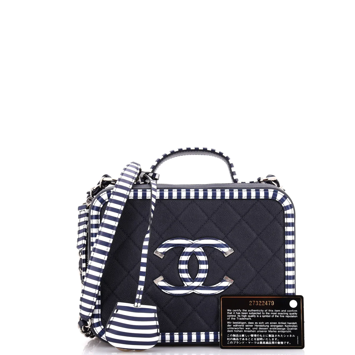 Filigree Vanity Case Quilted Caviar with Striped Leather Medium - Deep Luxury