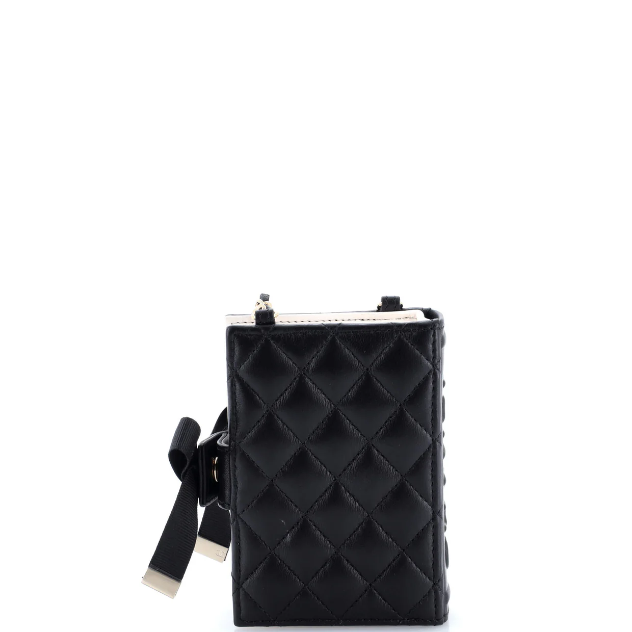 CC Book Card Holder with Chain Quilted Lambskin - Deep Luxury