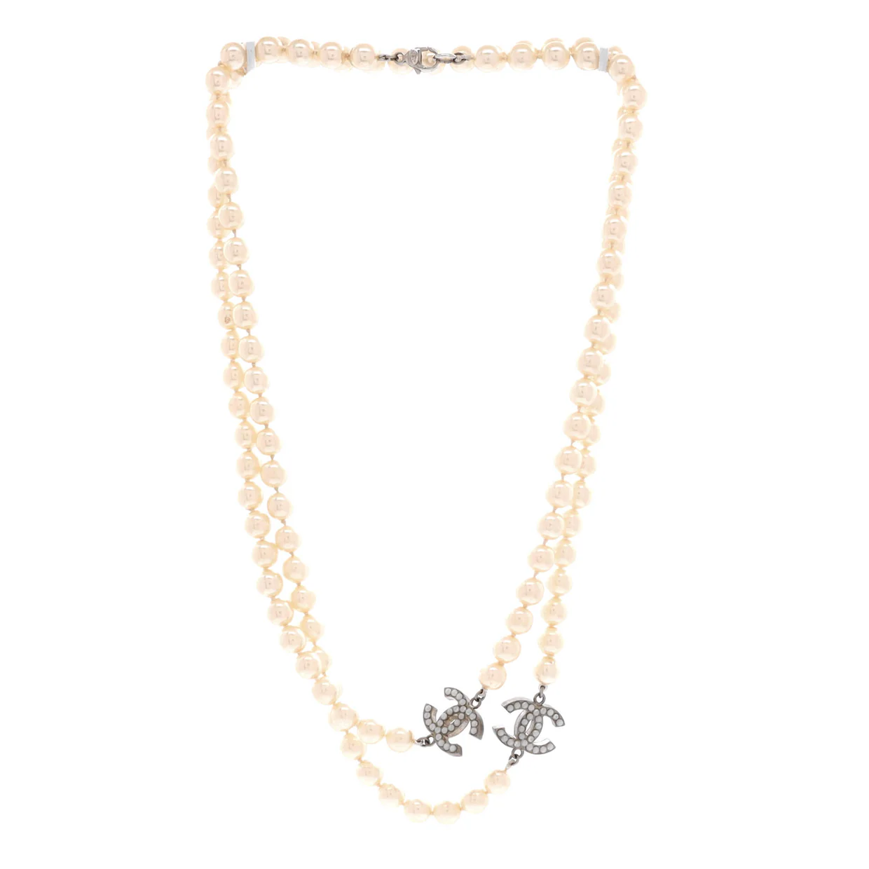 CC Station Long Necklace Metal with Faux Pearls - Deep Luxury