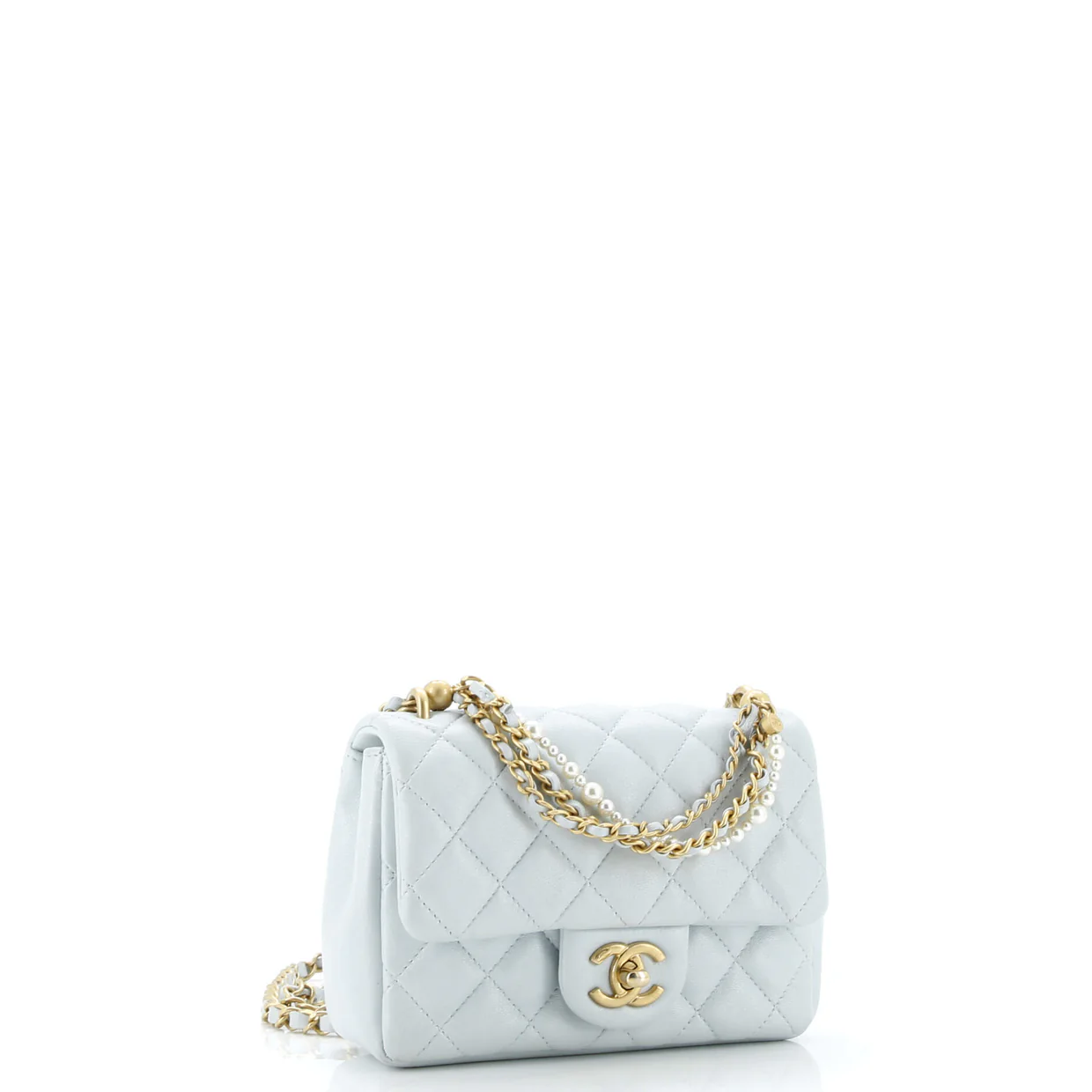 Pearl Twist Square Flap Bag Quilted Shiny Lambskin Mini - Deep Luxury