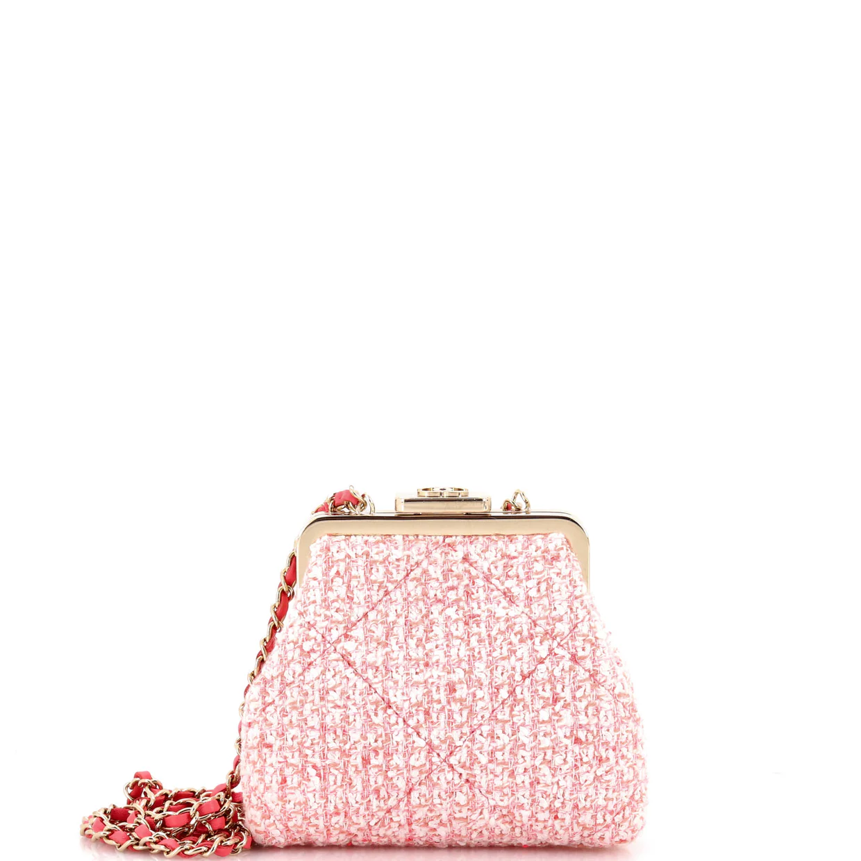 CC Kisslock Frame Clutch with Chain Quilted Tweed Mini - Deep Luxury