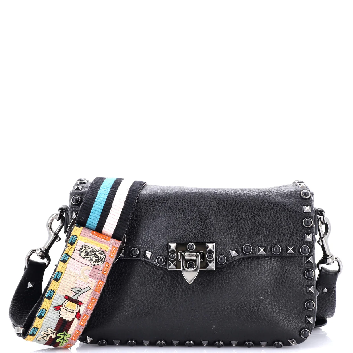 Rolling Rockstud Crossbody Bag Leather with Cabochons Medium - Deep Luxury