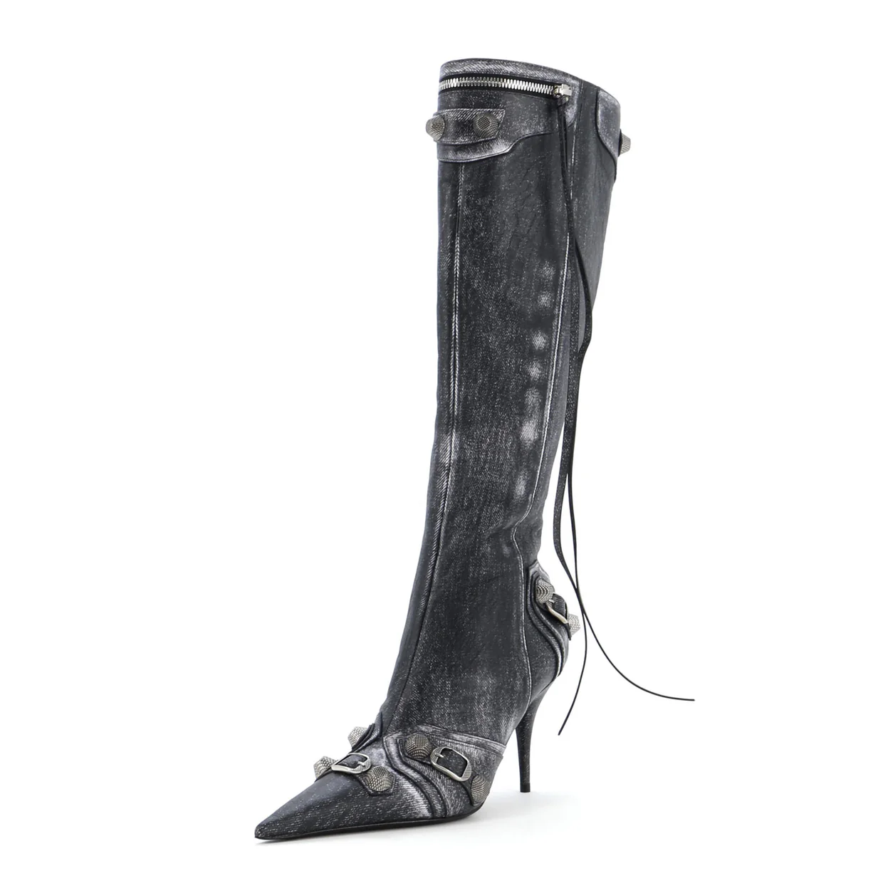Women's Cagole Knee High Boots Printed Studded Leather 90 - Deep Luxury