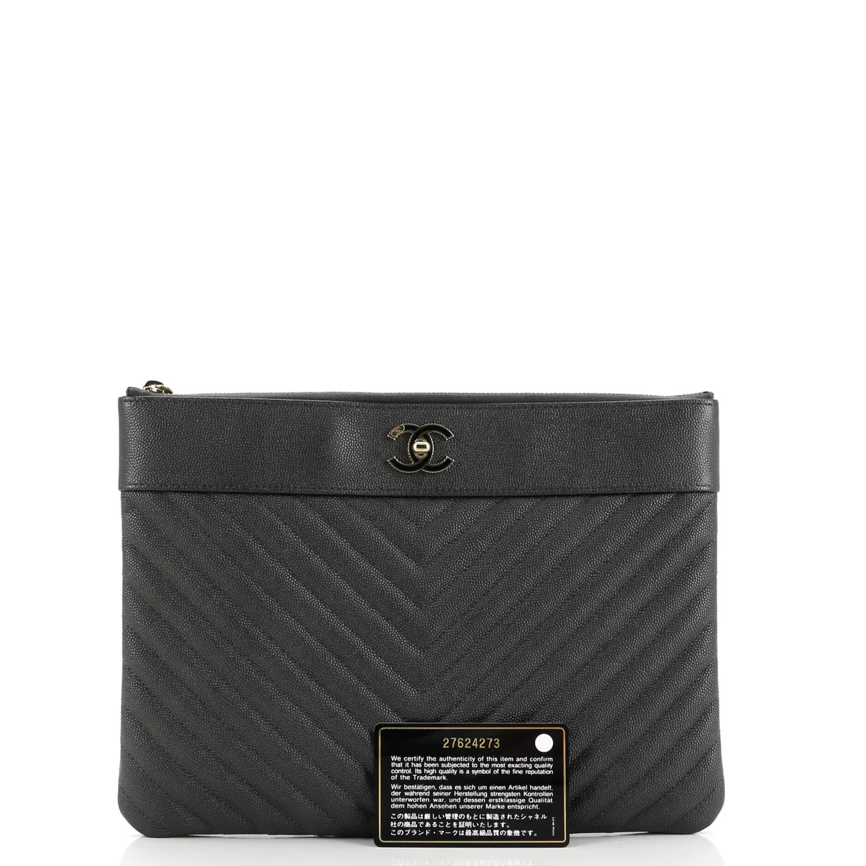 Mademoiselle Vintage O Case Clutch Chevron Caviar Medium - Deep Luxury