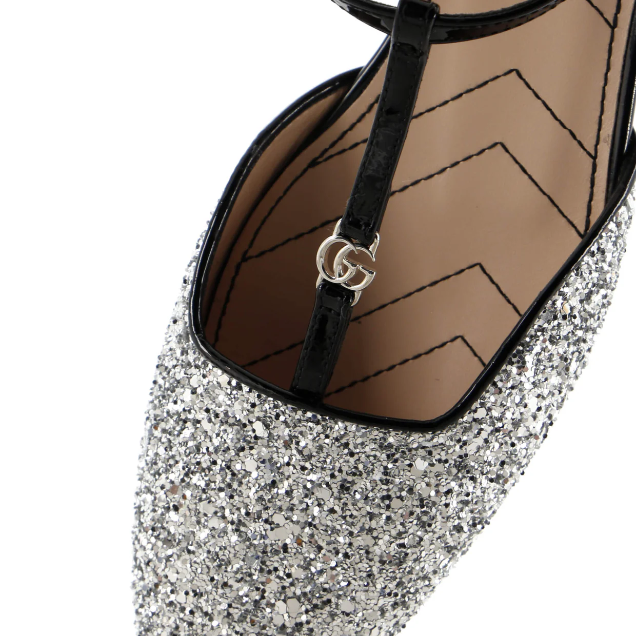 Women's GG Slingback Flats Glitter and Patent - Deep Luxury