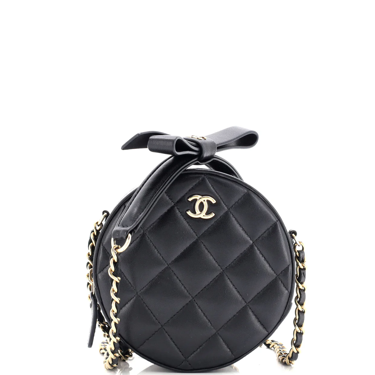 Bow Strap Round Clutch with Chain Quilted Lambskin - Deep Luxury