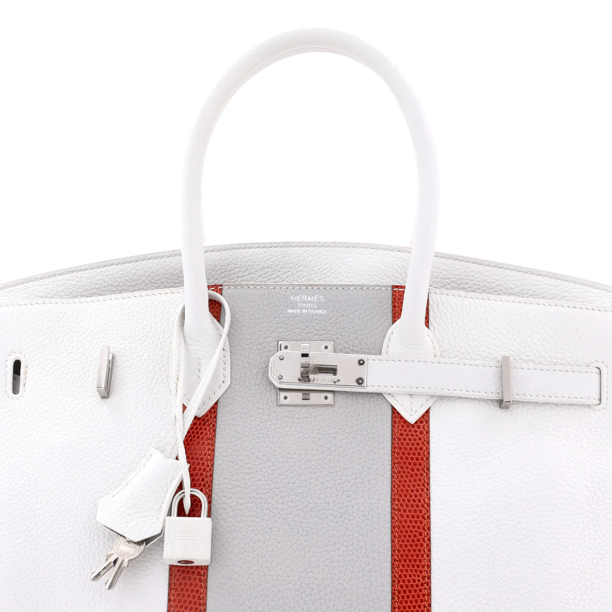 Club Birkin Bag White Clemence and Lizard with Palladium Hardware 35 - Deep Luxury