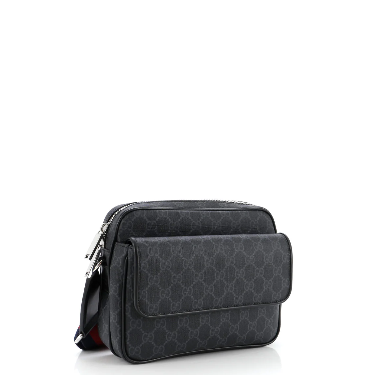 Web Strap Front Pocket Crossbody Messenger GG Coated Canvas Small - Deep Luxury