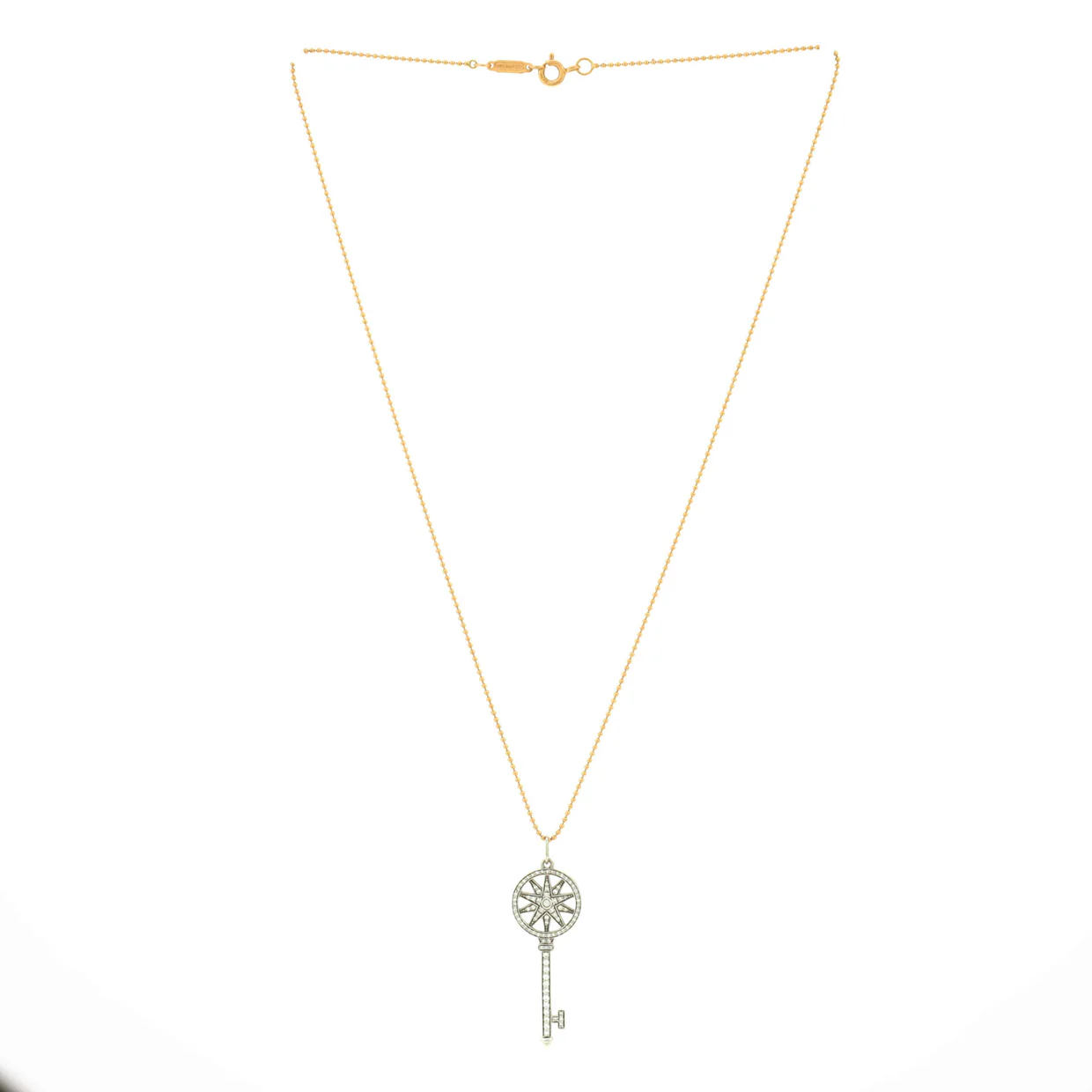 Petals Key Pendant Necklace Platinum with Diamonds Mini - Deep Luxury