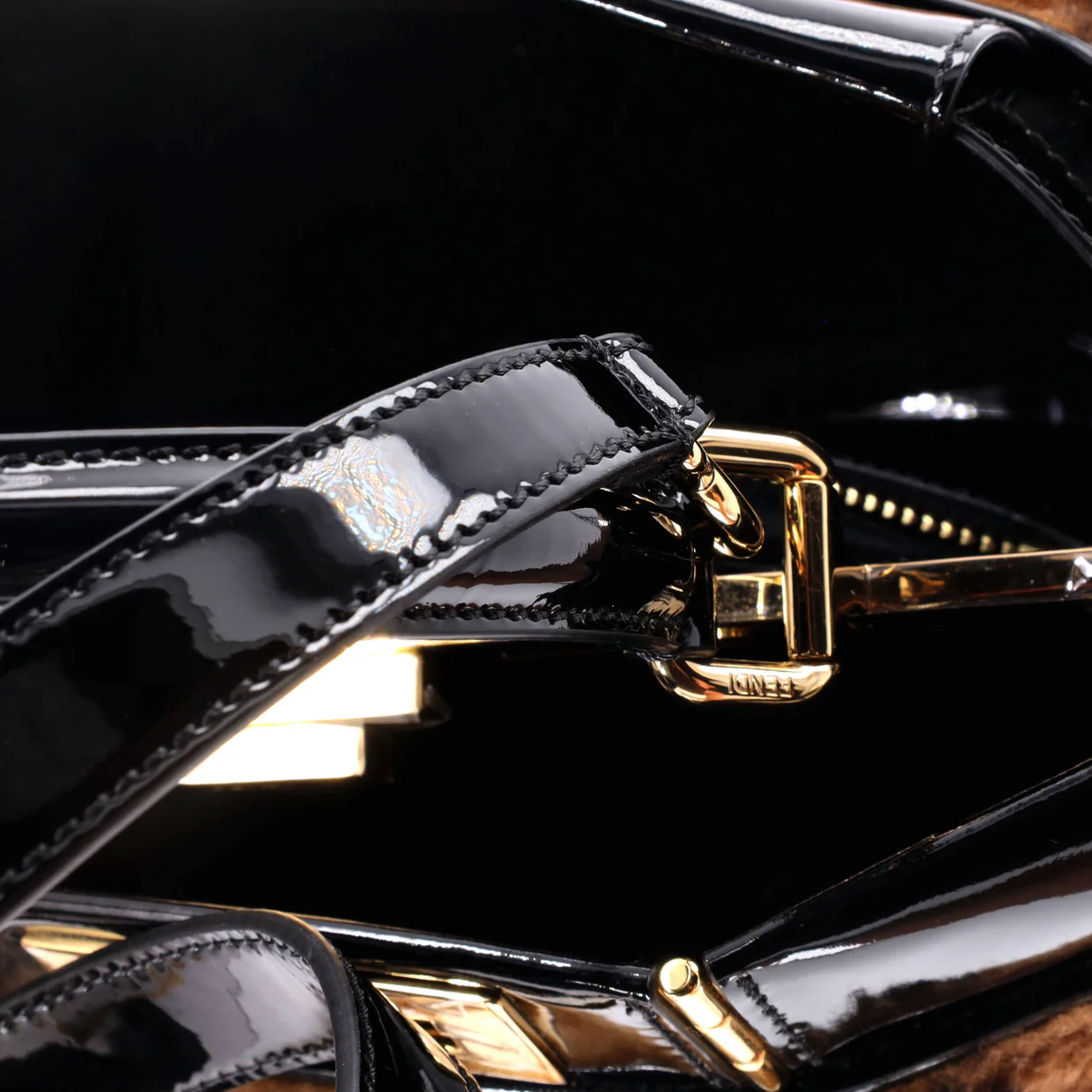 Peekaboo Bag Striped Shearling with Patent Medium - Deep Luxury