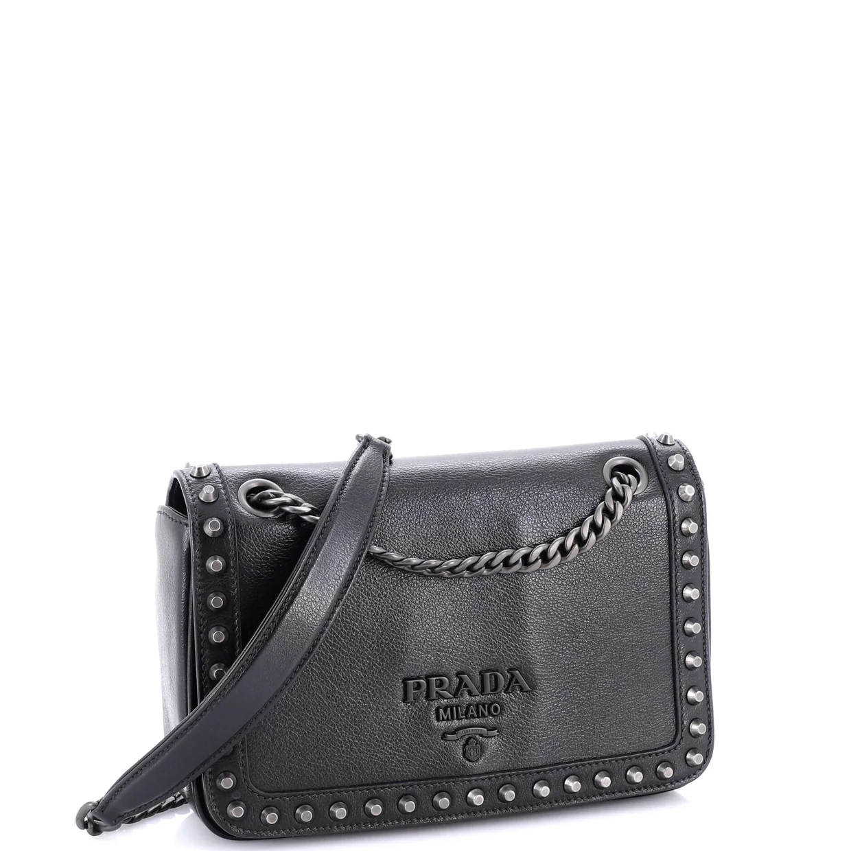 Chain Flap Bag Studded Glazed Calfskin Medium - Deep Luxury