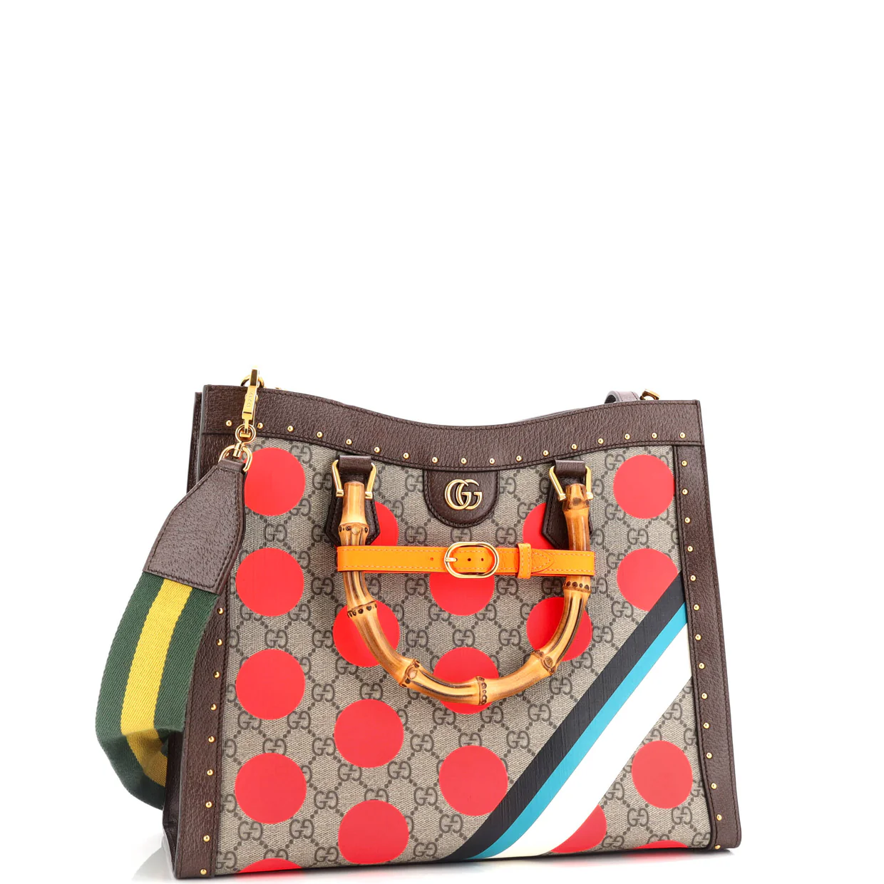 Diana NM Bamboo Handle Tote Printed GG Coated Canvas and Studded Leather Medium - Deep Luxury