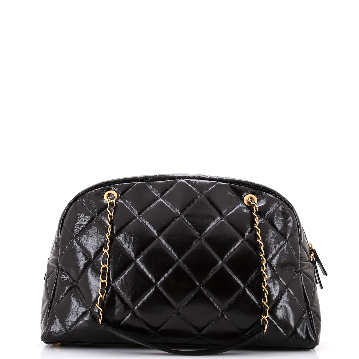 CC No. 5 Medallion Flap Chain Bowler Bag Quilted Patent Large - Deep Luxury