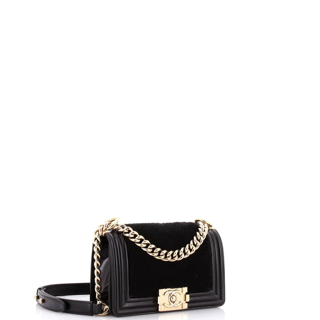 Boy Flap Bag Shearling with Leather Small - Deep Luxury