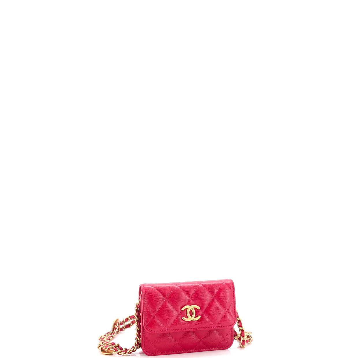 Twist Your Buttons Flap Coin Purse with Chain Quilted Shiny Caviar - Deep Luxury