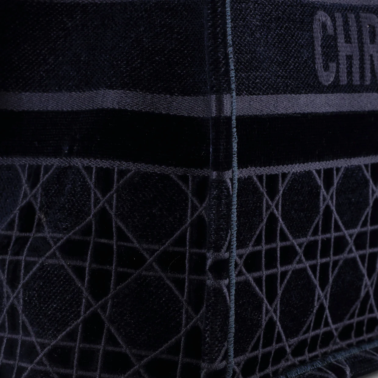 Book Tote Cannage Embroidered Velvet Medium - Deep Luxury