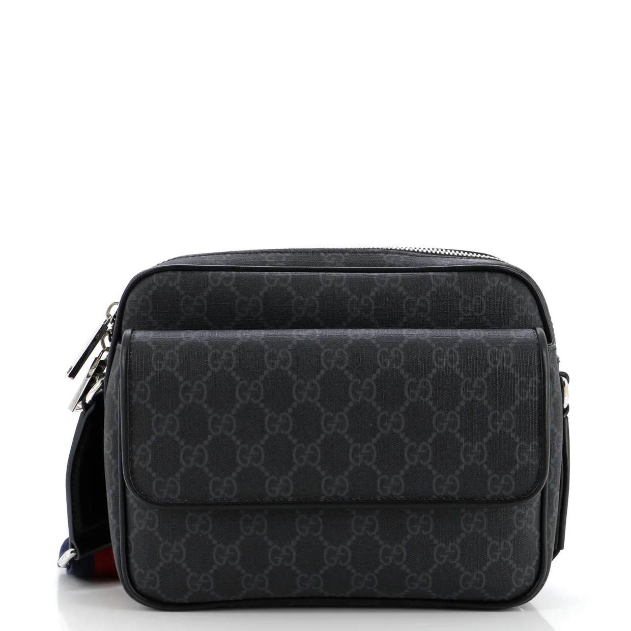 Web Strap Front Pocket Crossbody Messenger GG Coated Canvas Small - Deep Luxury