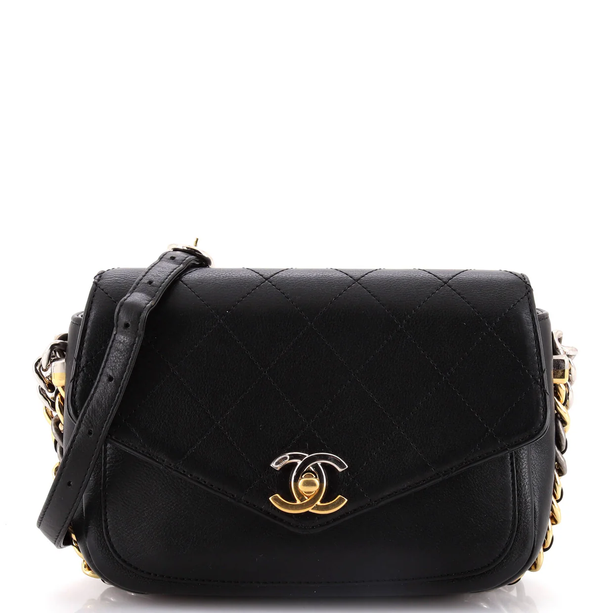 Two Tone Envelope Flap Bag Quilted Calfskin Medium - Deep Luxury