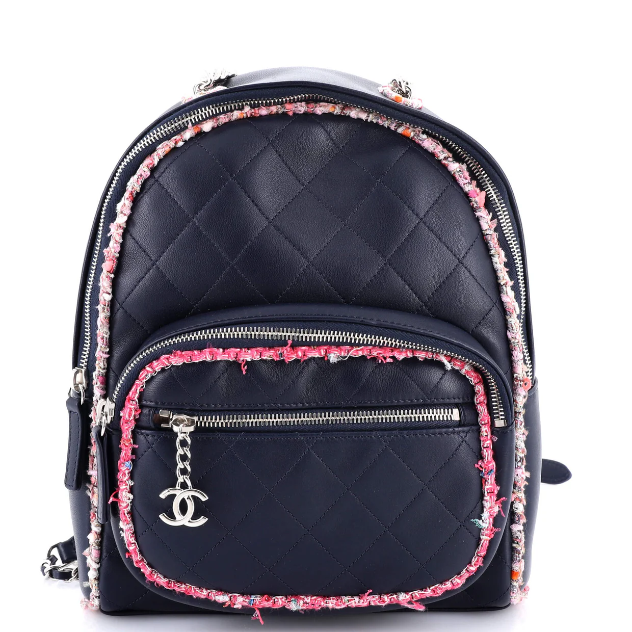 Elegant Trim Backpack Quilted Leather with Tweed Small - Deep Luxury