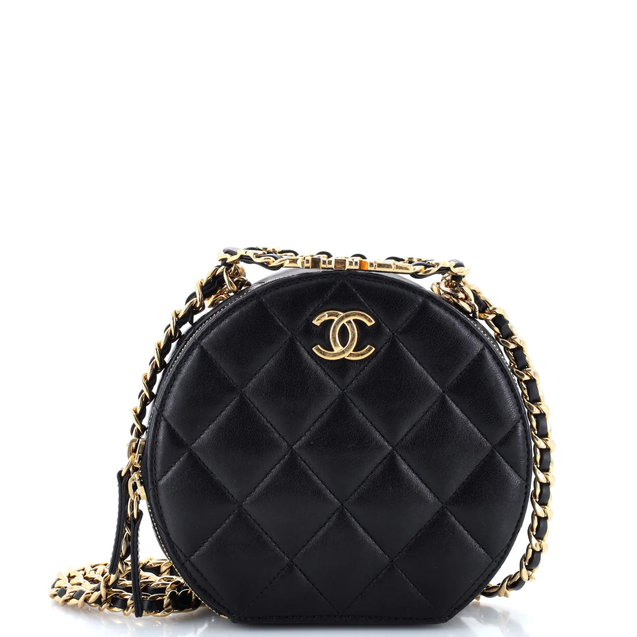 Oval Logo Chain Round Crossbody Bag Quilted Lambskin - Deep Luxury