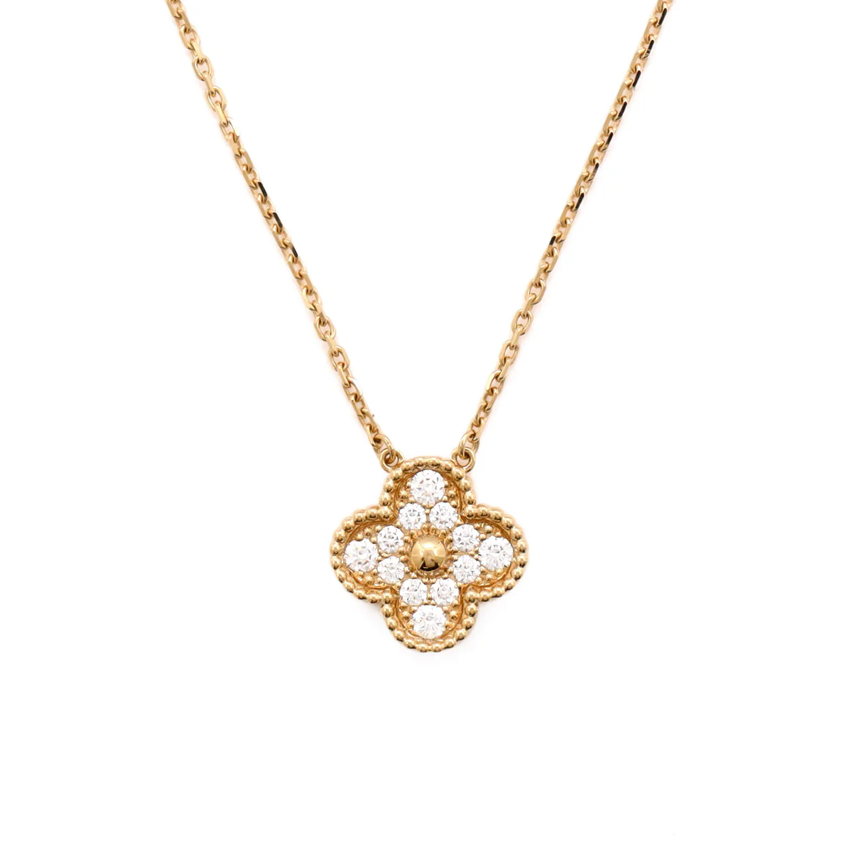 Vintage Alhambra Pendant Necklace 18K Yellow Gold and Diamonds - Deep Luxury