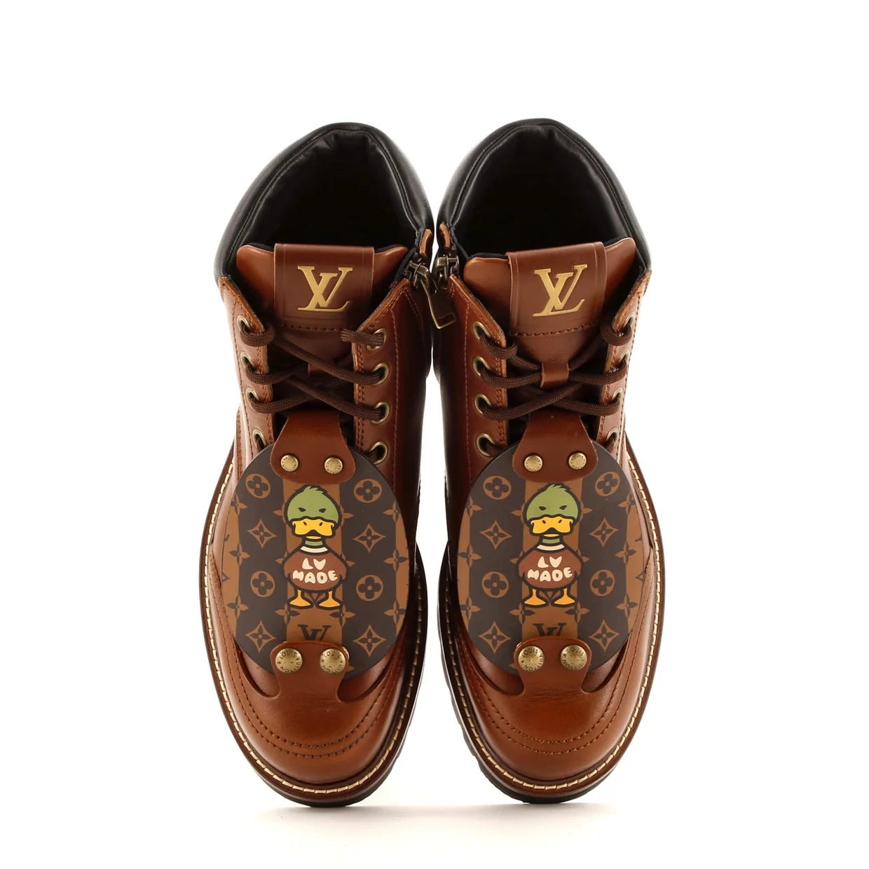 Men's Nigo Oberkampf Ankle Boots Leather with Limited Edition Stripes Monogram Canvas - Deep Luxury