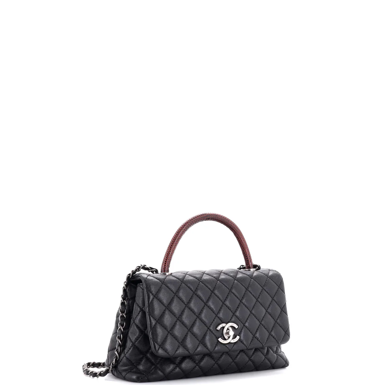 Coco Top Handle Bag Quilted Caviar with Lizard Small - Deep Luxury