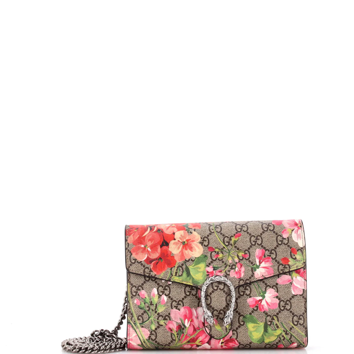 Dionysus Chain Wallet Blooms Print GG Coated Canvas Small - Deep Luxury