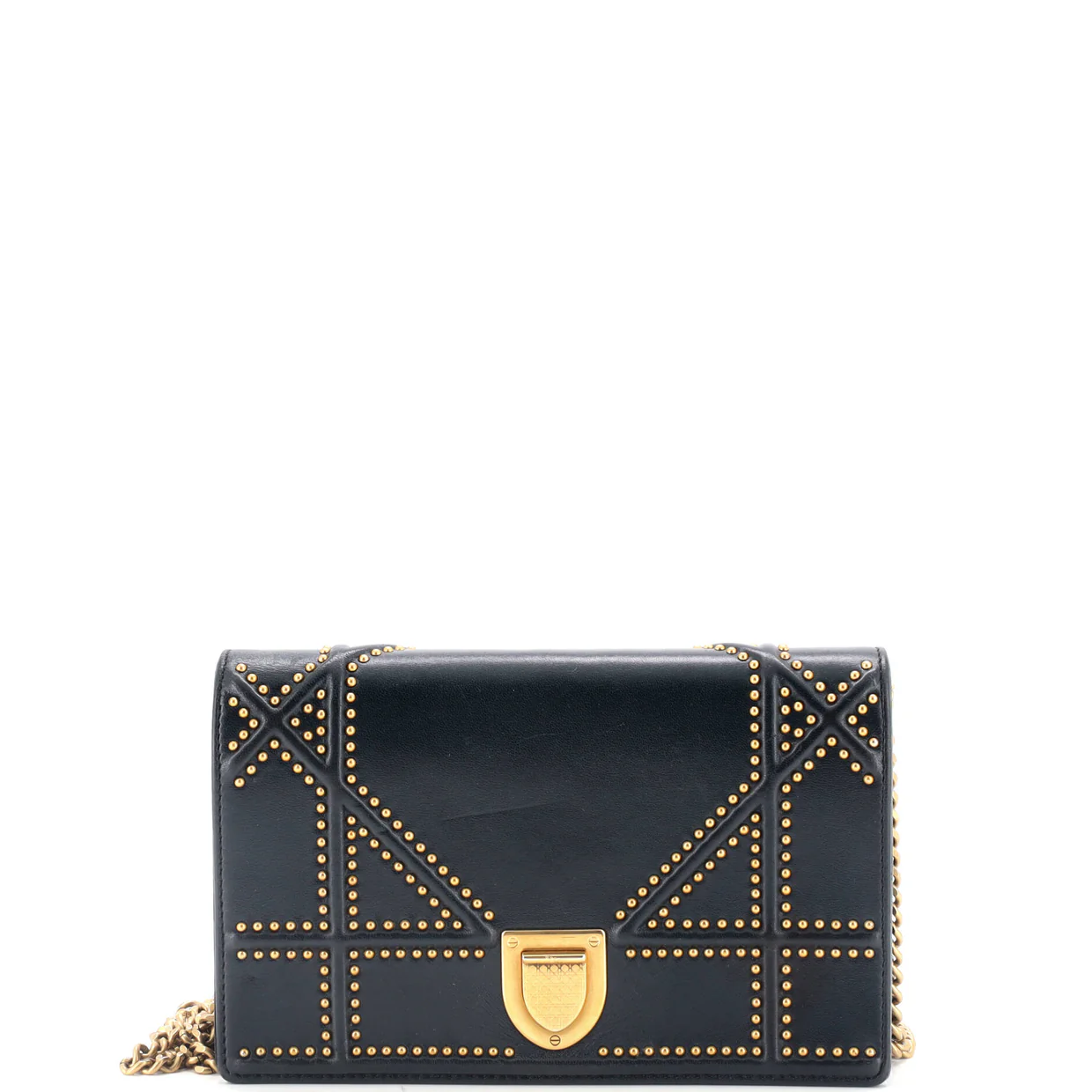 Diorama Wallet on Chain Studded Leather - Deep Luxury