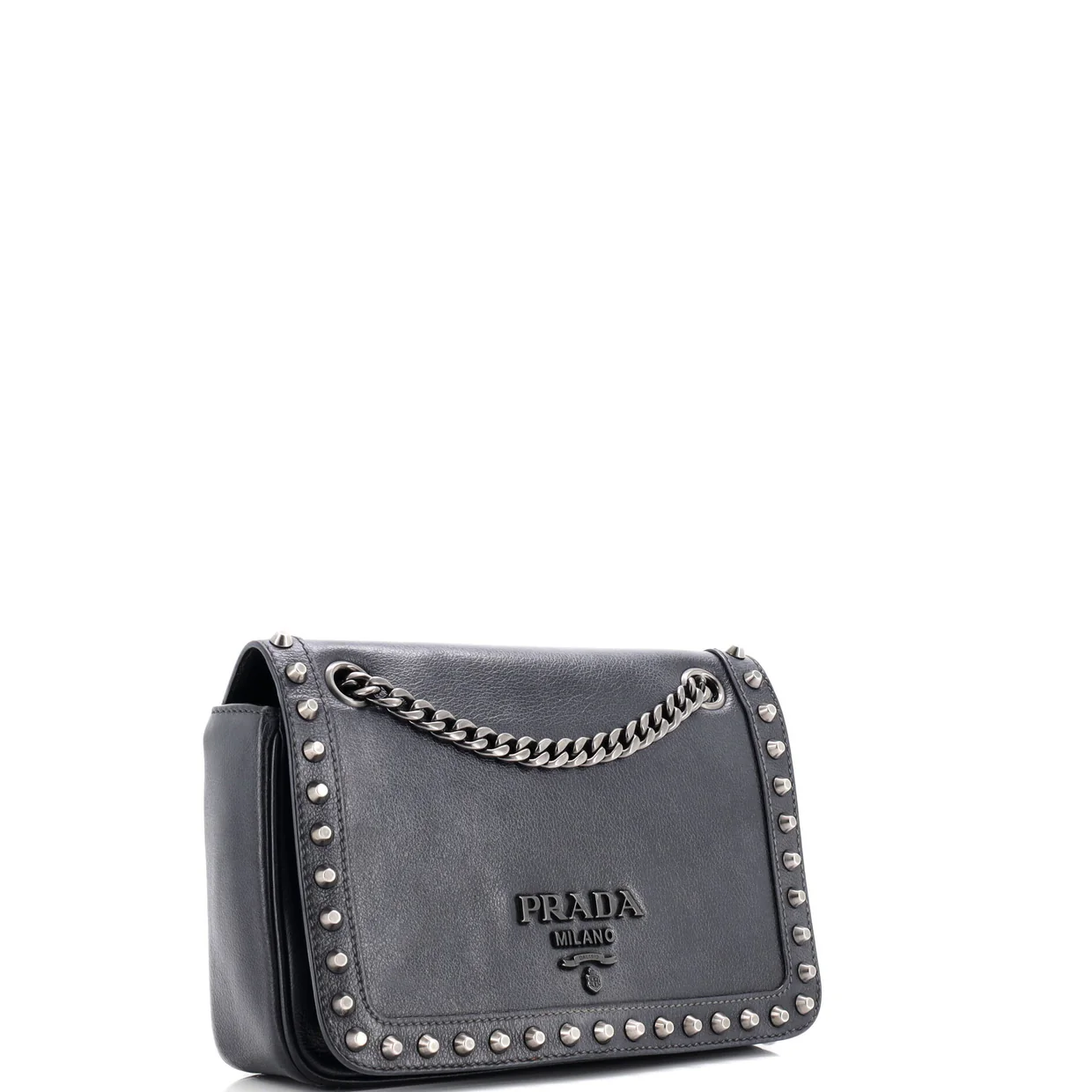 Chain Flap Bag Studded Glazed Calfskin Medium - Deep Luxury