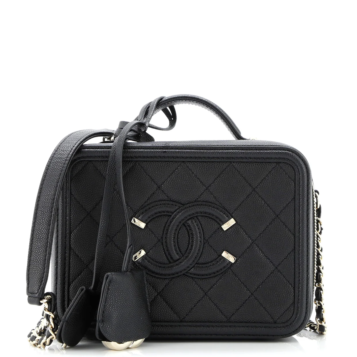 Filigree Vanity Case Quilted Caviar Medium - Deep Luxury
