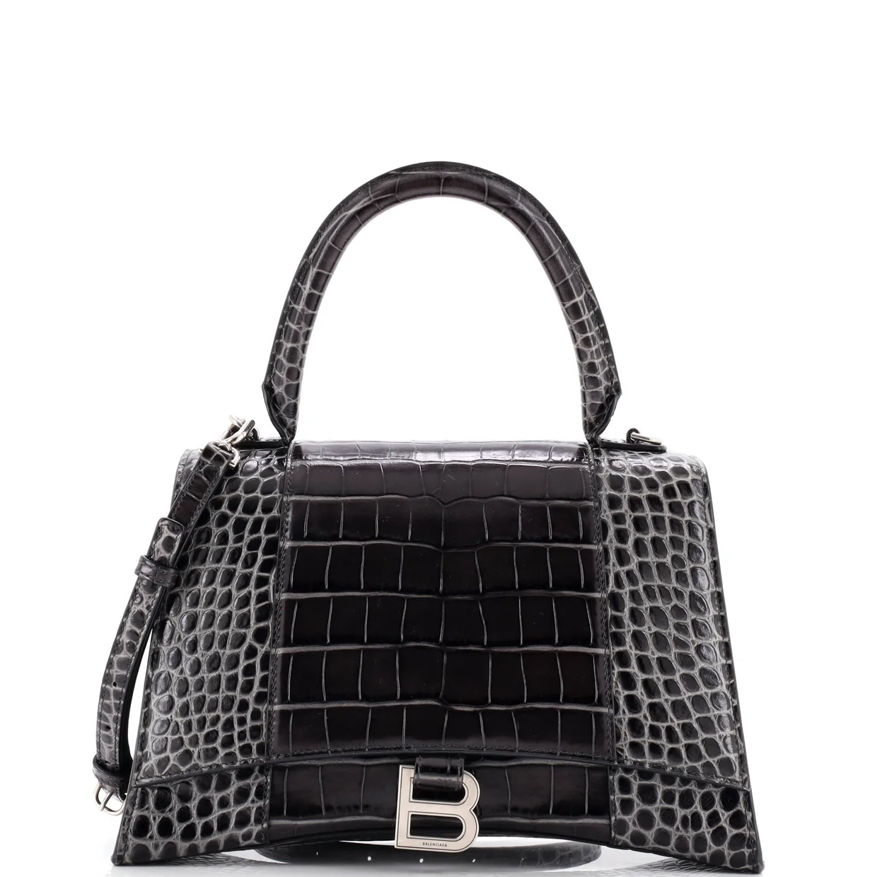 Hourglass Top Handle Bag Crocodile Embossed Leather Medium - Deep Luxury