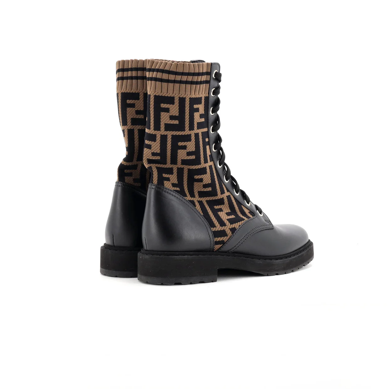 Women's Rockoko Combat Boots Leather and Zucca Knit Stretch Fabric - Deep Luxury