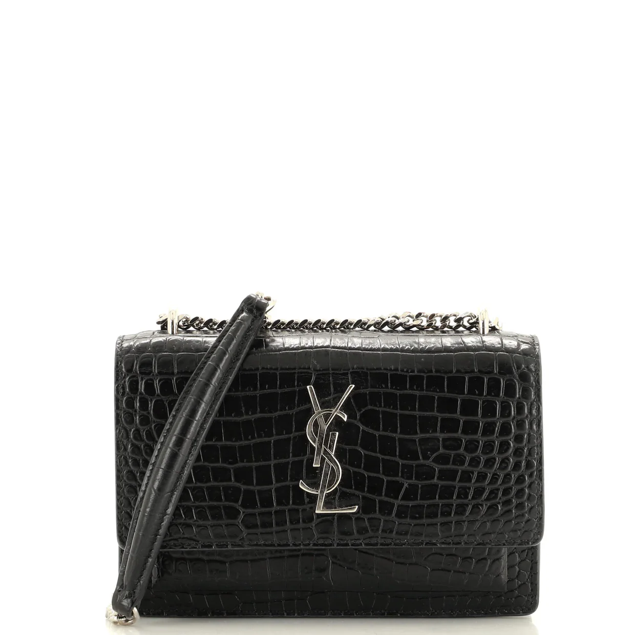 Sunset Chain Wallet Crocodile Embossed Leather - Deep Luxury
