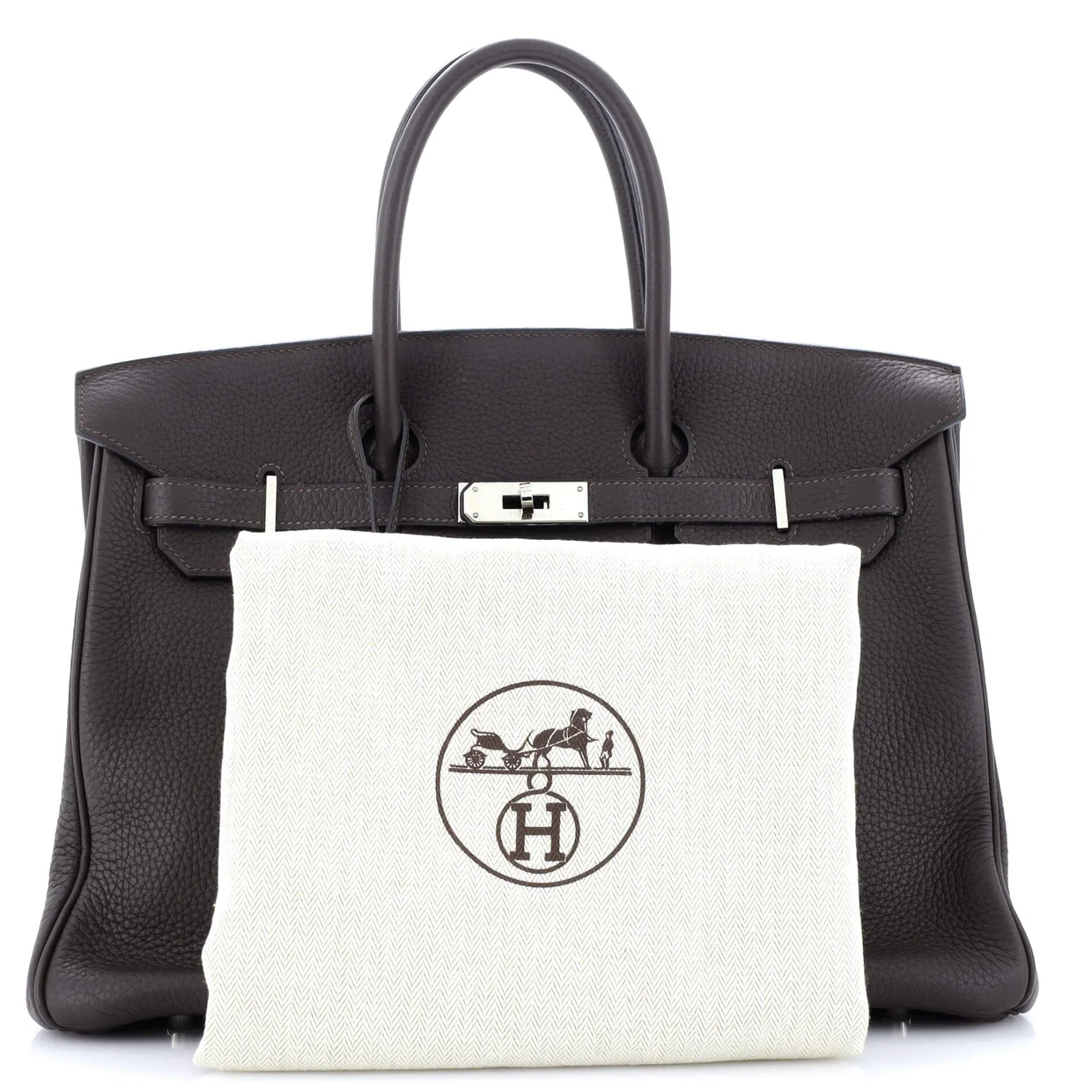 Birkin Handbag Chocolat Clemence with Palladium Hardware 35 - Deep Luxury